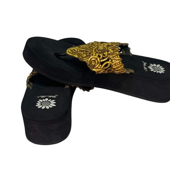 Yellow Box Brown Floral Woven Platform Thong Chunky Flip Flops Boho Y2K Size 8.5 - Picture 7 of 10